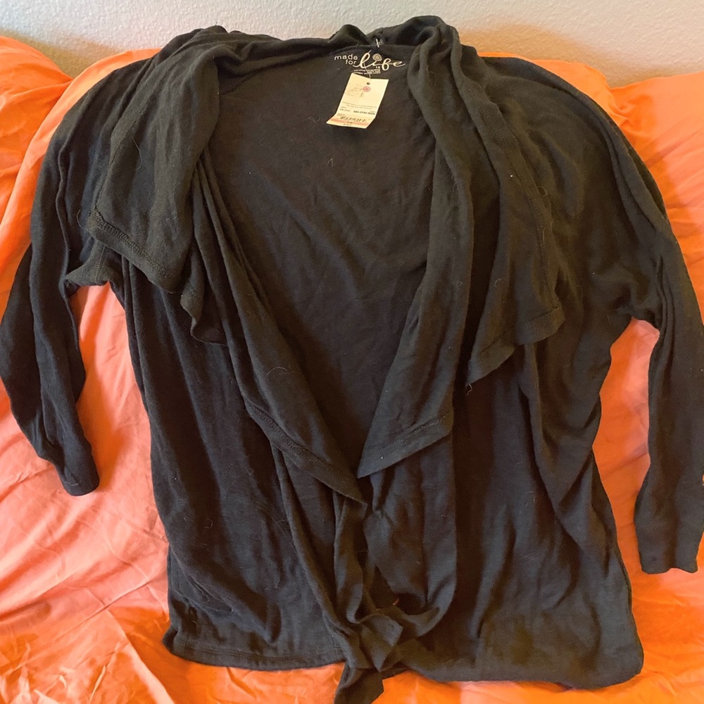 Ladies Made For Life Black Open-Front Draped Cardigan